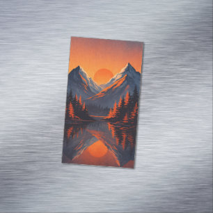 Cartão De Visitas Magnético Reflexo do Pôr do Sol na Montanha Céu Alaranjado F
