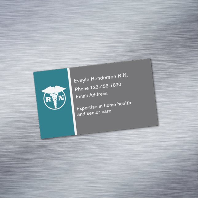 Cartão De Visitas Magnético Registered Nurse Simple Contact Business Magnets (Posição Original)