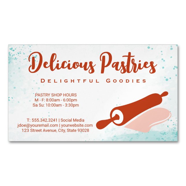 Cartão De Visitas Magnético Rolling Pin Logo | Pastry (Frente)