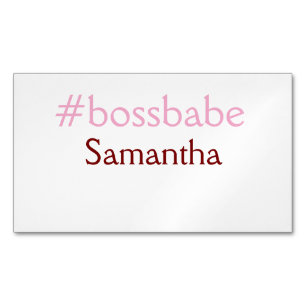 Cartão De Visitas Magnético Rosa claro de hashtag Bossbabe adiciona nome e che