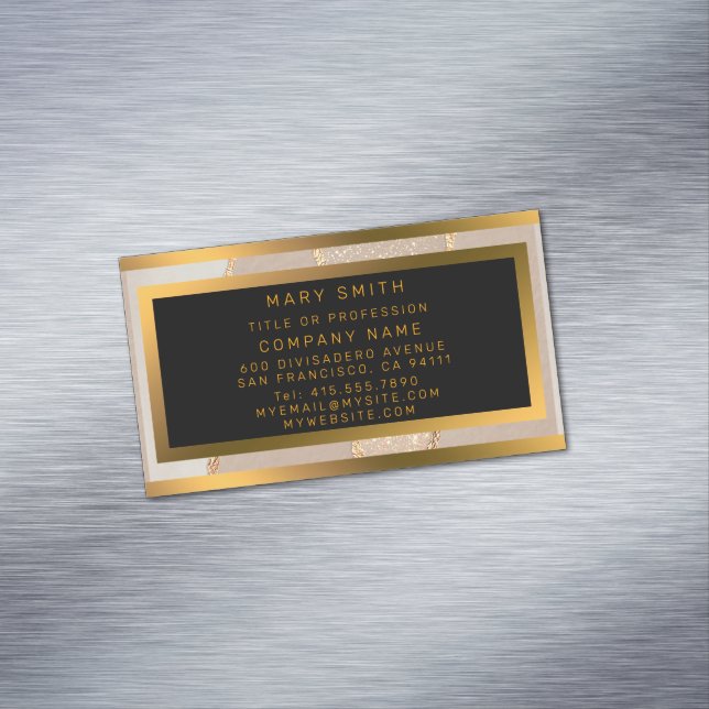 Cartão De Visitas Magnético Rosa de Lúxury Glitter Dourado (Posição Original)