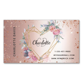 Cartão De Visitas Magnético Rosa dourado brilho cor-de-rosa maquiagem floral b