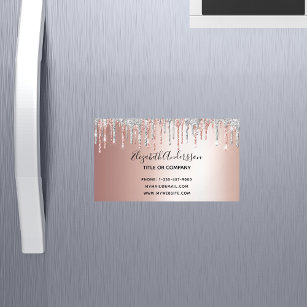 Cartão De Visitas Magnético Rosa dourado brilho prateado elegante metálico mod