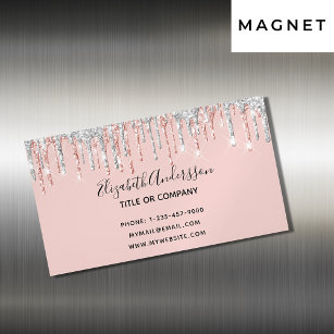 Cartão De Visitas Magnético Rosa dourado pinga prata elegante moderna
