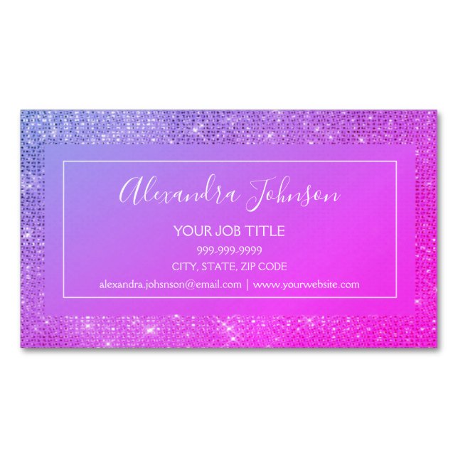 Cartão De Visitas Magnético Rosa Puro Sparkle Moderno e Elegante (Frente)