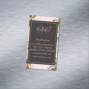 Cartão De Visitas Magnético Rosas românticos do vintage e design geométrico