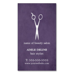 Cartão De Visitas Magnético Roxos Textured Scissor o cabeleireiro