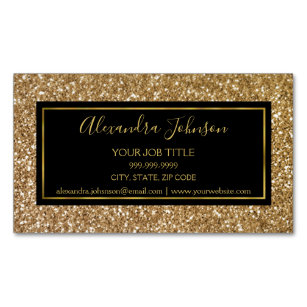 Cartão De Visitas Magnético Salão Glitter Negra e Dourada Girassol