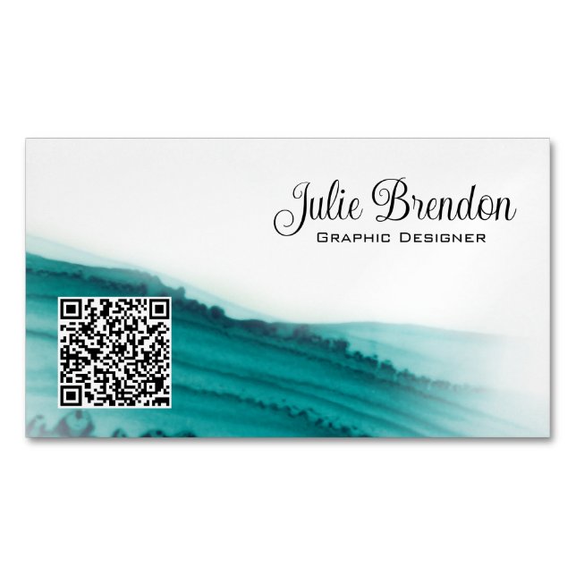 Cartão De Visitas Magnético Script de Aquarela Teal Personalizado Moderno (Frente)
