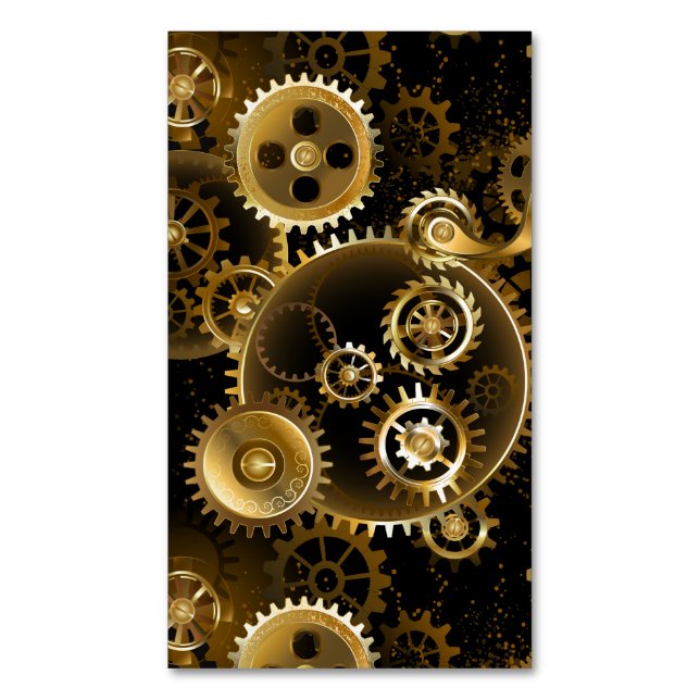 Cartão De Visitas Magnético Seamless Steampunk Brass Gears (Frente Vertical)