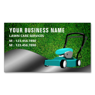 Cartão De Visitas Magnético Serviço de Jardinagem e Corte de Grama Teal Lawn M
