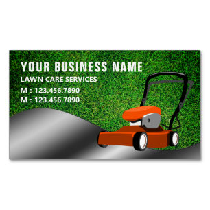 Cartão De Visitas Magnético Serviço de jardinagem Orange Lawn Mower Corte de g