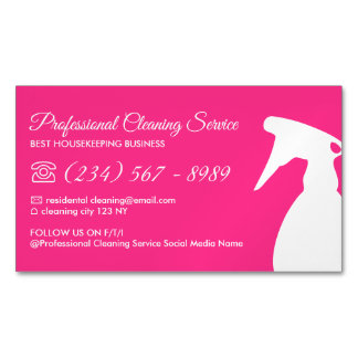 Cartão De Visitas Magnético Serviço de Limpeza com Spray Rosa Neon