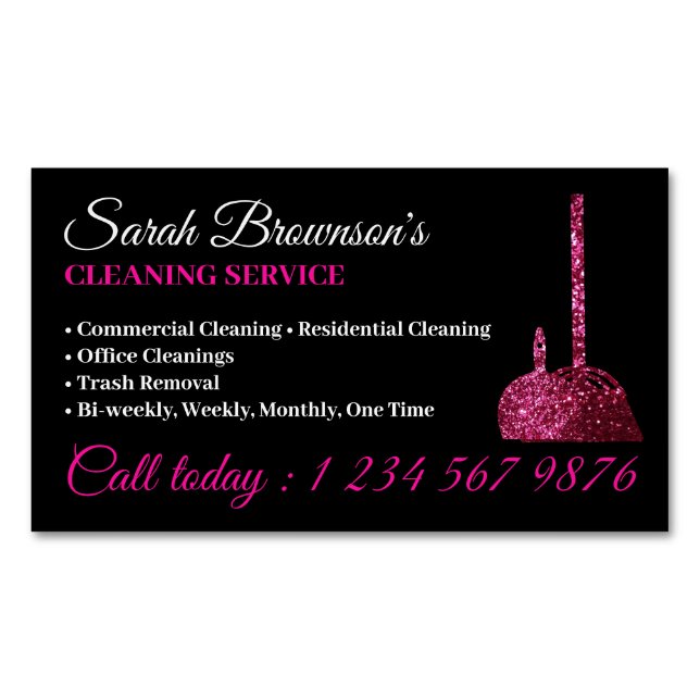 Cartão De Visitas Magnético Serviço de Limpeza Fornecimento Janitorial brilho  (Frente)