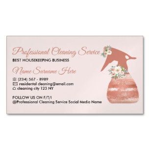 Cartão De Visitas Magnético Serviço de Limpeza Glamour Flor de Spray Rosa