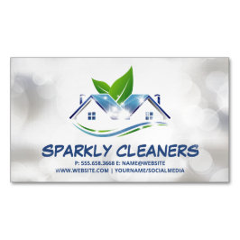 Cartão De Visitas Magnético Serviço de Limpeza | Logotipo de casa cintilante