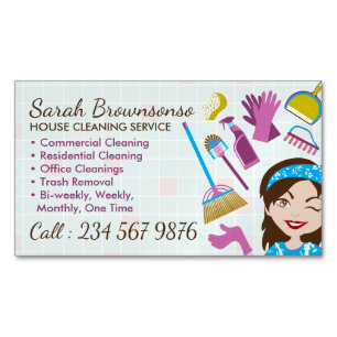 Cartão De Visitas Magnético Serviço de Limpeza Serviço Janitorial Lady Azulejo