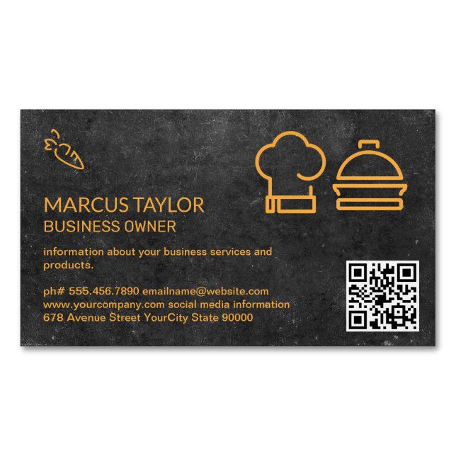 Cartão De Visitas Magnético Serviço de restauração | Código QR (Frente)