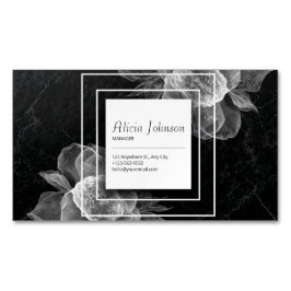 Cartão De Visitas Magnético Sheer Floral & Black Marble Elegante