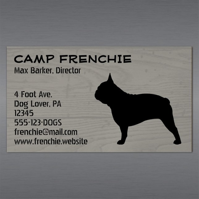 Cartão De Visitas Magnético Silhouette Bulldog Francês | Frenchie Dog Rustic (Criador carregado)