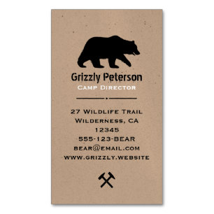 Cartão De Visitas Magnético Silhueta de Urso Grizzly Selvagem   Natureza Selva