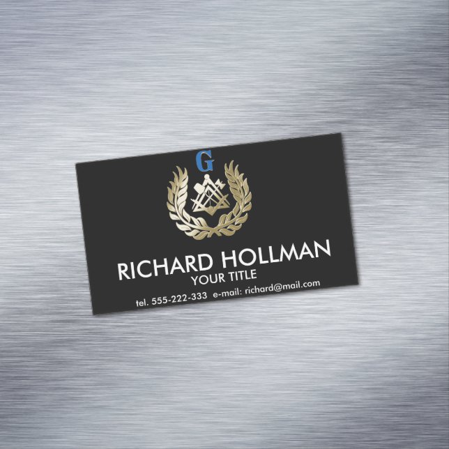 Cartão De Visitas Magnético símbolo de alvenaria do ouro (Posição Original)