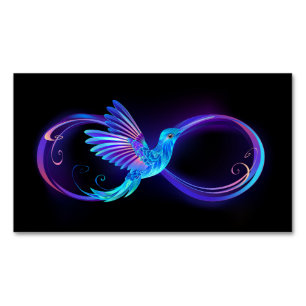 Cartão De Visitas Magnético Símbolo Neon Infinity com Hummingbird brilhante