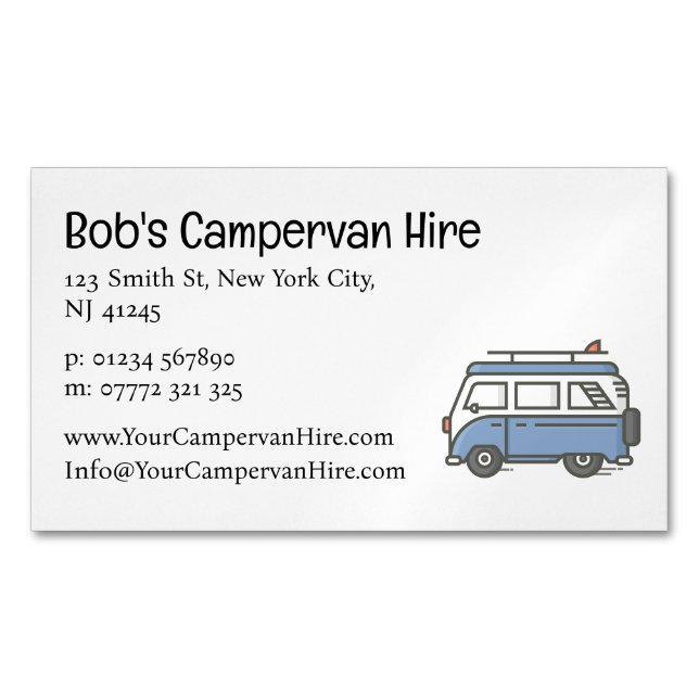 Cartão De Visitas Magnético Simple Cute Campervan Hire Business Card (Frente)