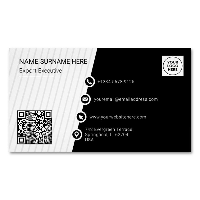 Cartão De Visitas Magnético Simples QR Code Formal Profissional Moderno (Frente)