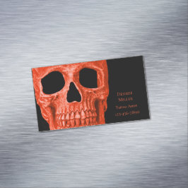 Cartão De Visitas Magnético Skull Head Gothic Neon Orange Black Tattoo Shop