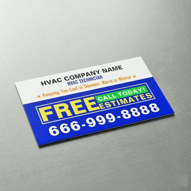 Cartão De Visitas Magnético Slogans de Orçamentos Gratuitos | HVAC Profissiona (Heating, Ventilation & Air Conditioning - HVAC Standard Business Cards Templates)