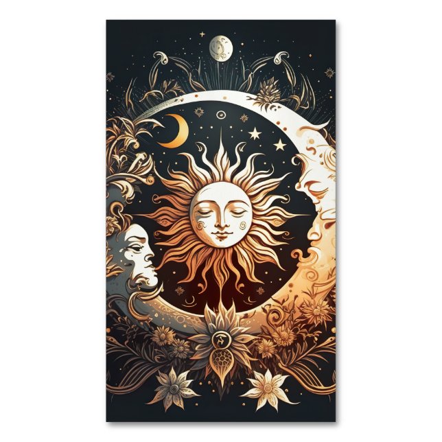 Cartão De Visitas Magnético Solar e Lua Celestial (Frente Vertical)