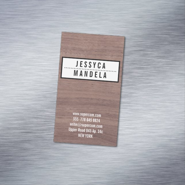 Cartão De Visitas Magnético Sólido na madeira de Hazel (Posição Original)