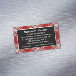 Cartão De Visitas Magnético Sotaque escocês Clan Menzies Red White Tartan