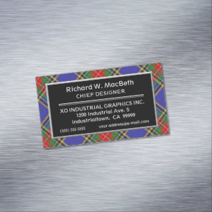 Cartão De Visitas Magnético Tartan escocês de Macbeth do clã do acento