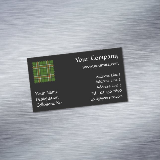 Cartão De Visitas Magnético Tartan Verde, Preto, Vermelho e Branco (Posição Original)