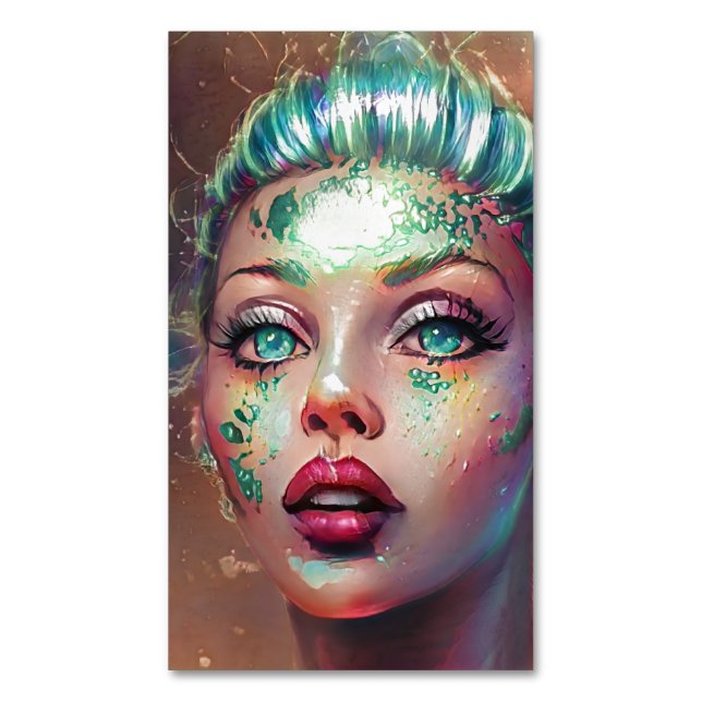 Cartão De Visitas Magnético Teal Fantasy Space Lady Retrait Artsy (Frente Vertical)