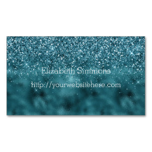 Cartão De Visitas Magnético Teal Glam Glitzy Glitter