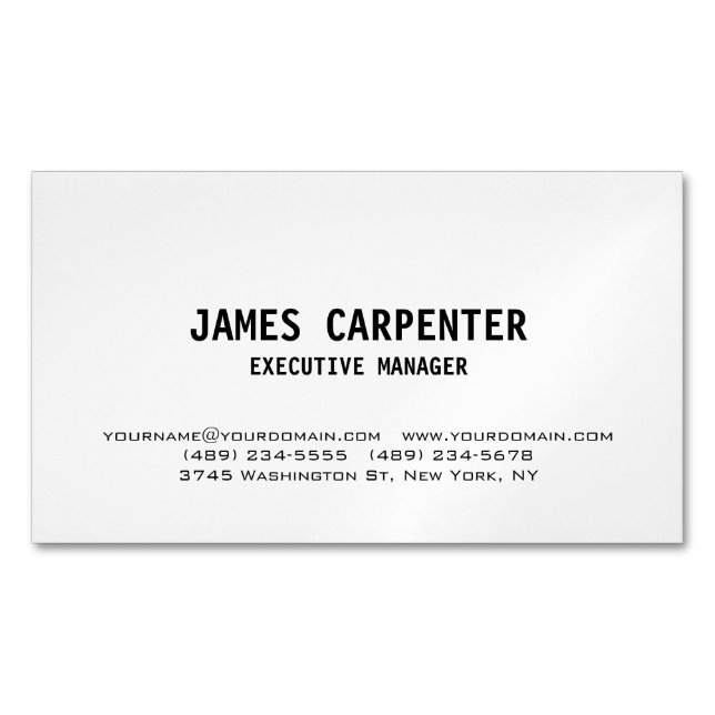 Cartão De Visitas Magnético Texto Negrito Branco Único e Branco Único Profissi (Frente)