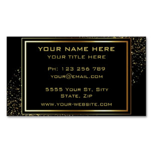 Cartão De Visitas Magnético Texto preto do Ouro de quadro brilhante Dourado
