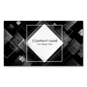 Cartão De Visitas Magnético Textura de Diamante Geométrico Abstrato Preto Bran