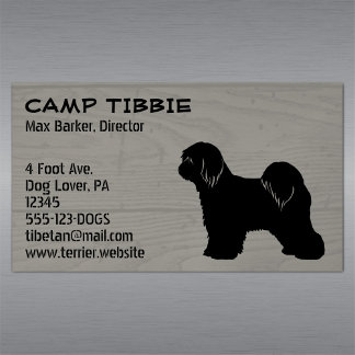 Cartão De Visitas Magnético Tibetano Terrier Silhouette Faux Rustic Wood Style