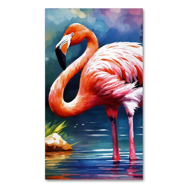 Cartão De Visitas Magnético Trabalho de arte gráfico de Flamingo Rosa na aquar (Frente Vertical)