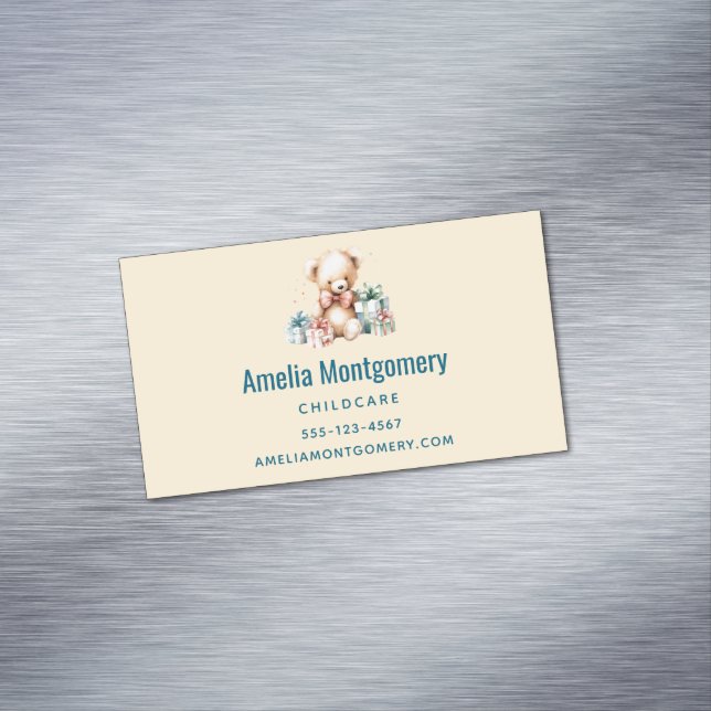 Cartão De Visitas Magnético Urso de Teddy Bonito com Presentes de Natal (Posição Original)