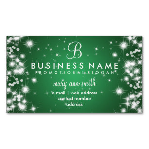 Cartão De Visitas Magnético Verde simples profissional do monograma da faísca