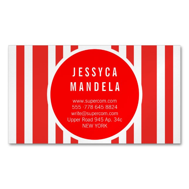 Cartão De Visitas Magnético Vermelho moderno (Frente)
