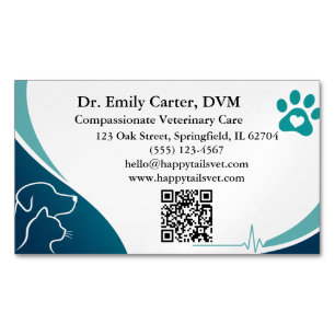 Cartão De Visitas Magnético Veterinário Moderno Com Código QR