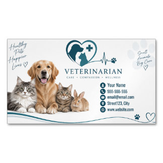 Cartão De Visitas Magnético Veterinário Moderno Personalizado