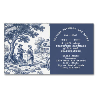 Cartão De Visitas Magnético Vintage Blue and Cream Toile de Jouy 
