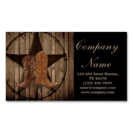 Cartão De Visitas Magnético vintage botas de cowboy de madeira do oeste do paí